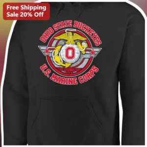 Ohio State Buckeyes Marine Corps Hoodie OSU USMC Veteran Gift Black Pullover available at our Los Angeles warehouse