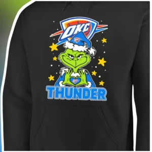 OKC Thunder The Grinch Hoodie Funny NBA Christmas Gift Black Pullover Sweatshirt available at our Los Angeles warehouse