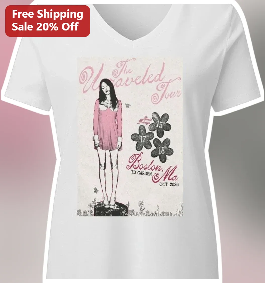 Olivia Rodrigo The Unraveled Tour Tee Vintage Concert Poster Graphic T-Shirt for Pop Music Fans available at our Los Angeles warehouse