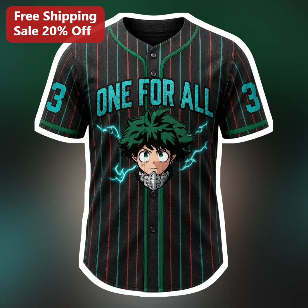 ONE FOR ALL Jersey Deku My Hero Academia Anime Baseball Shir — Los Angeles ONE FOR ALL Jersey Deku My Hero Academia Anime Baseball Shirt available at our Los Angeles warehouse