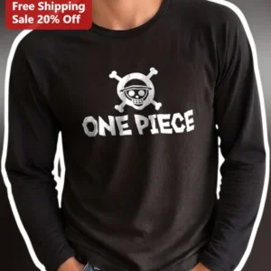 One Piece Long Sleeve Tee Straw Hat Pirates Jolly Roger Anime Graphic Shirt for Men Women available at our Los Angeles warehouse
