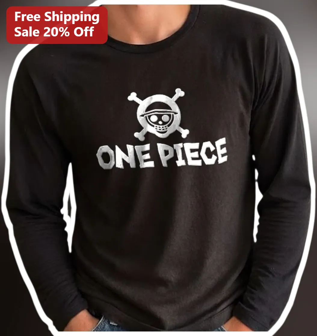 One Piece Long Sleeve Tee Straw Hat Pirates Jolly Roger Anime Graphic Shirt for Men Women available at our Los Angeles warehouse