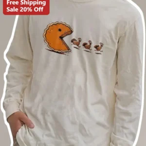 Pac-Man Thanksgiving Turkey Long Sleeve Tee Retro Arcade Gaming Gift available at our Los Angeles warehouse