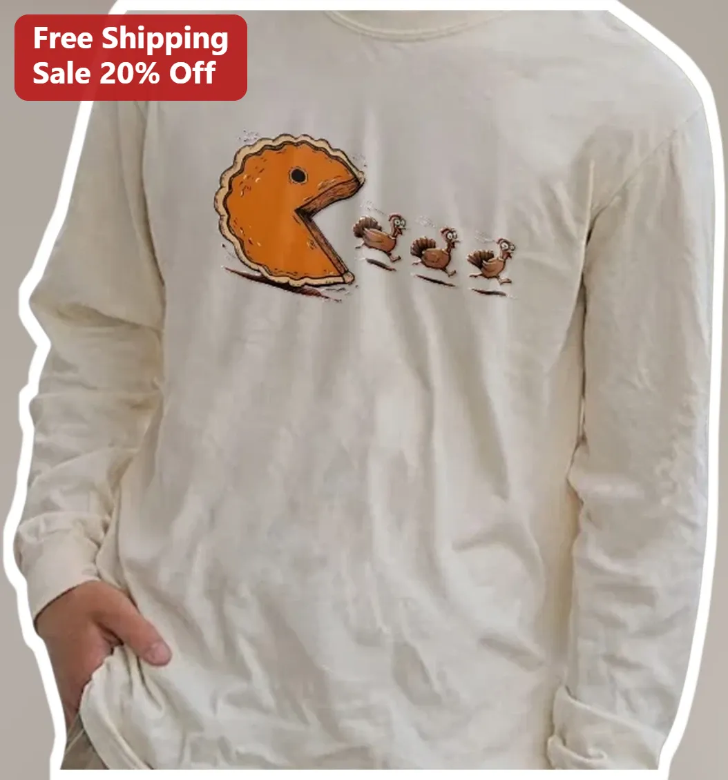 Pac-Man Thanksgiving Turkey Long Sleeve Tee Retro Arcade Gam — Los Angeles Pac-Man Thanksgiving Turkey Long Sleeve Tee Retro Arcade Gaming Gift available at our Los Angeles warehouse