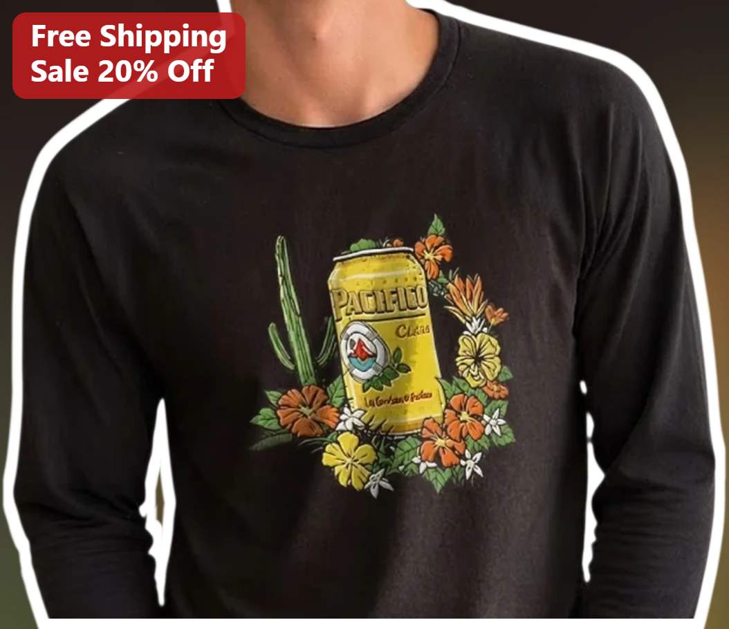 PACIFICO Long Sleeve Tee Vintage Mexican Beer Graphic Shirt Baja Surf Culture Gift for Men available at our Los Angeles warehouse