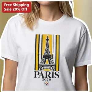 Paris 2026 Tee Eiffel Tower Retro Travel Poster Graphic T-Shirt for Men Women NFL Steelers Fans Blac available at our Los Angeles warehouse