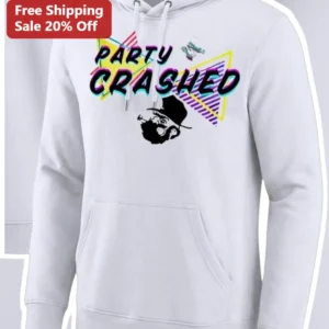Party Crashed Hoodie Retro 80s Synthwave Glitch Art...