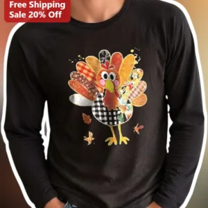 Patchwork Turkey Long Sleeve Tee Thanksgiving Fall Gift for Women available at our Los Angeles warehouse
