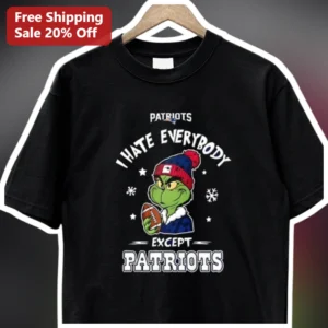 Patriots I Hate Everybody Except Patriots The Grinch NFL Fan Tee available at our Los Angeles warehouse