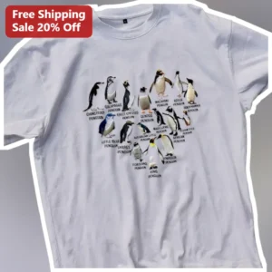 Penguin Species Heart Chart Tee Educational Ornithology Gift for Bird Watchers and Science Teachers available at our Los Angeles warehouse