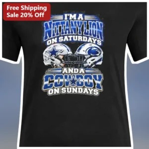 Penn State Nittany Lion I'm A Nittany Lion On Saturdays And A Cowboy On Sundays Graphic Tee available at our Los Angeles warehouse