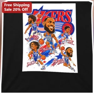 Philadelphia 76ers Players Basketball Caricature Graphic Tee for Men Women NBA Fans available at our Los Angeles warehouse