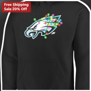 Philadelphia Eagles Christmas Lights Logo Hoodie NFL Holiday Gift for Men Women available at our Los Angeles warehouse