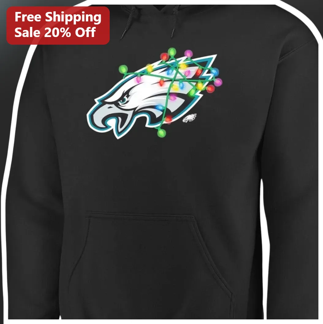 Philadelphia Eagles Christmas Lights Logo Hoodie NFL Holiday Gift for Men Women available at our Los Angeles warehouse