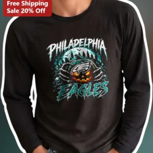 Philadelphia Eagles Halloween Pumpkin Long Sleeve Shirt NFL Fan Gift available at our Los Angeles warehouse