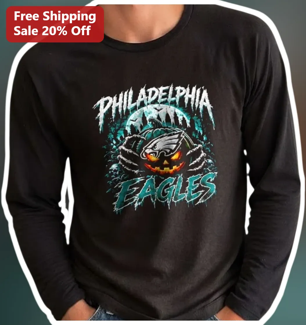 Philadelphia Eagles Halloween Pumpkin Long Sleeve Shirt NFL Fan Gift available at our Los Angeles warehouse