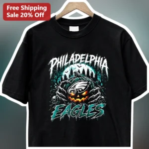 Philadelphia Eagles Halloween Spooky Pumpkin Graphic Tee NFL Fan Gift available at our Los Angeles warehouse