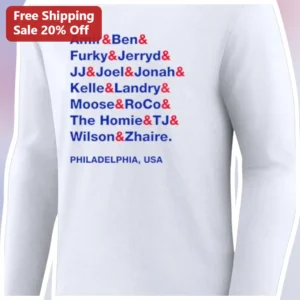 Philadelphia USA Custom Name Long Sleeve Tee Personalized Team Roster Gift available at our Los Angeles warehouse