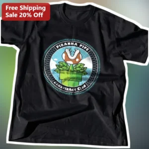 Piranha Pipe Conspiracy Club Tee Super Mario Parody Retro Gaming Shirt Gift for Gamers available at our Los Angeles warehouse