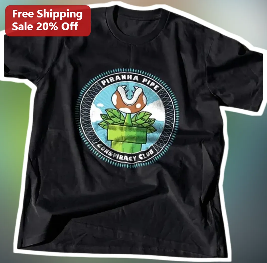 Piranha Pipe Conspiracy Club Tee Super Mario Parody Retro Ga — Los Angeles Piranha Pipe Conspiracy Club Tee Super Mario Parody Retro Gaming Shirt Gift for Gamers available at our Los Angeles warehouse