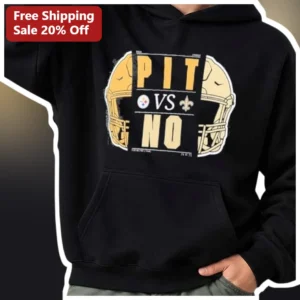 PIT VS NO Hoodie Vintage Distressed Football Helmet Graphic Pullover for NFL Fans Steelers Saints Ma available at our Los Angeles warehouse
