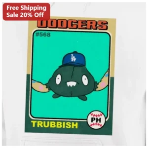 Pokemon Dodgers Trubbish Hoodie Cute Baseball Card Style Apparel Gift available at our Los Angeles warehouse