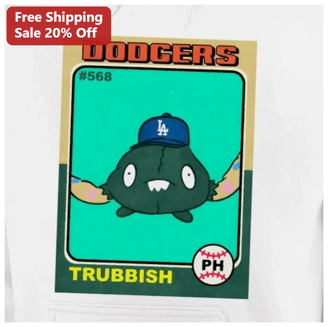 Pokemon Dodgers Trubbish Hoodie Cute Baseball Card Style Apparel Gift available at our Los Angeles warehouse