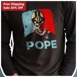 Pope Leo XIV Skull Bishop Long Sleeve Shirt Da Pope Catholic Religious Apparel Gift for Men available at our Los Angeles warehouse