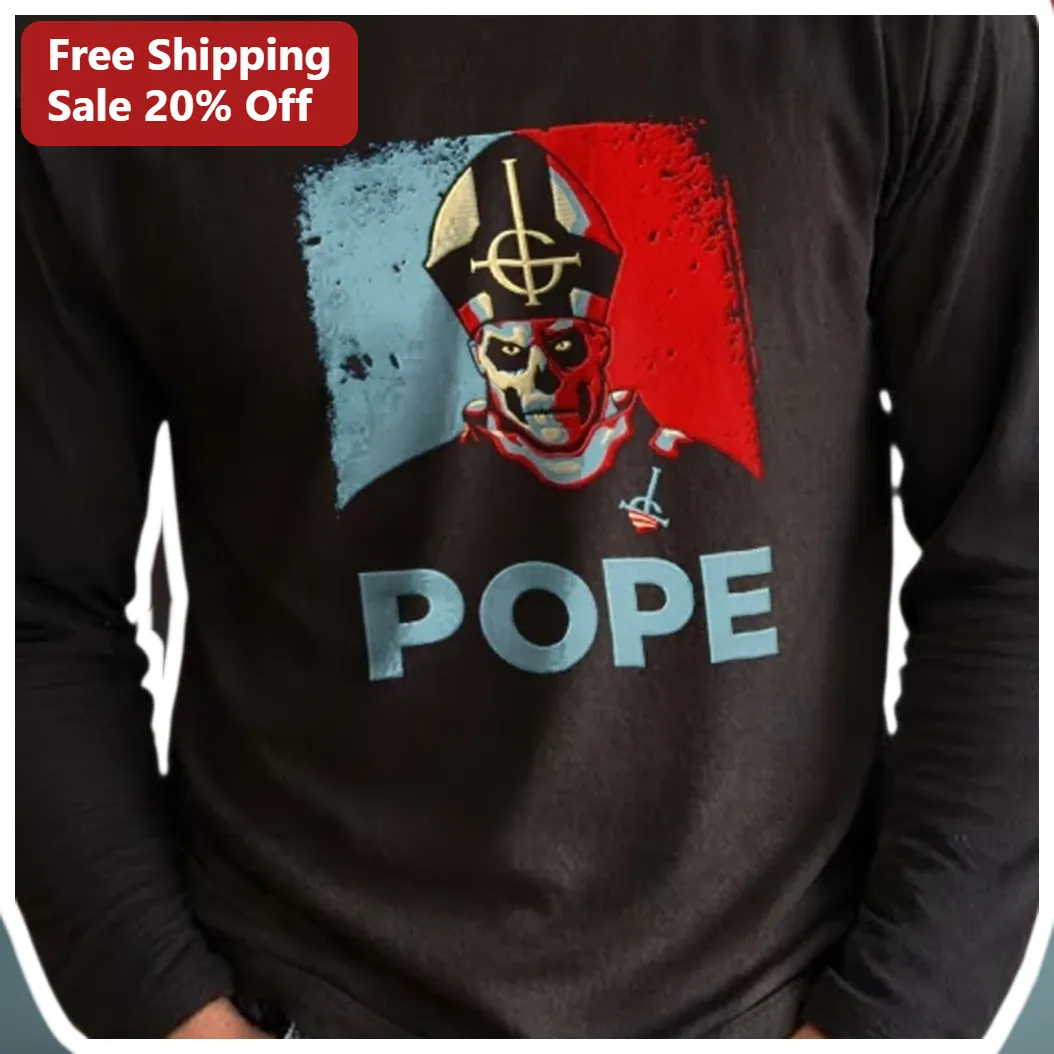Pope Leo XIV Skull Bishop Long Sleeve Shirt Da Pope Catholic — Los Angeles Pope Leo XIV Skull Bishop Long Sleeve Shirt Da Pope Catholic Religious Apparel Gift for Men available at our Los Angeles warehouse