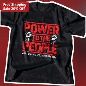 Power to the People Festival Tee A Day of Peace Love Justice and Music Commemorative Graphic Shirt available at our Los Angeles warehouse