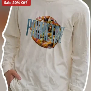 PRIMETIME Long Sleeve Tee Pizza Lover Graphic Shirt Funny Foodie Gift for Men available at our Los Angeles warehouse