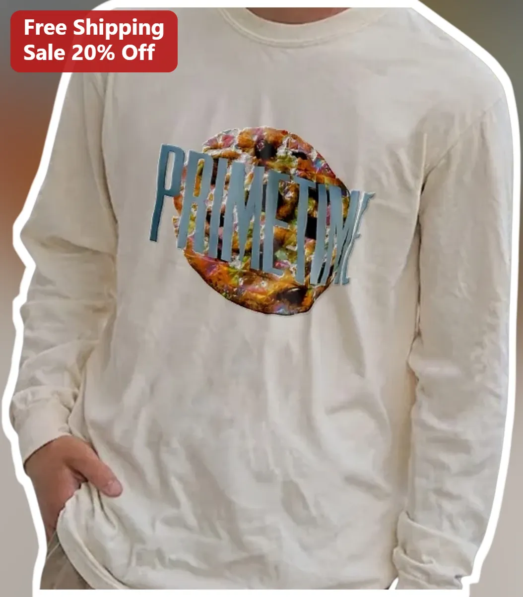PRIMETIME Long Sleeve Tee Pizza Lover Graphic Shirt Funny Foodie Gift for Men available at our Los Angeles warehouse