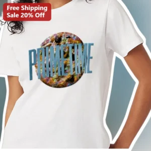 PRIMETIME Retro Abstract Paint Splatter Graphic Tee Bold Typography Apparel available at our Los Angeles warehouse