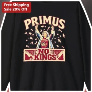 Primus No Kings Long Sleeve Tee Vintage Rock Merch Distressed Graphic Shirt available at our Los Angeles warehouse