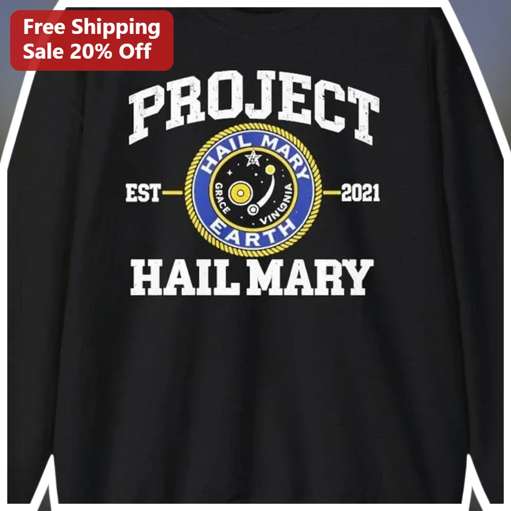 Project Hail Mary Est 2021 Retro Mission Patch Long Sleeve Tee Sci-Fi Space Gift available at our Los Angeles warehouse