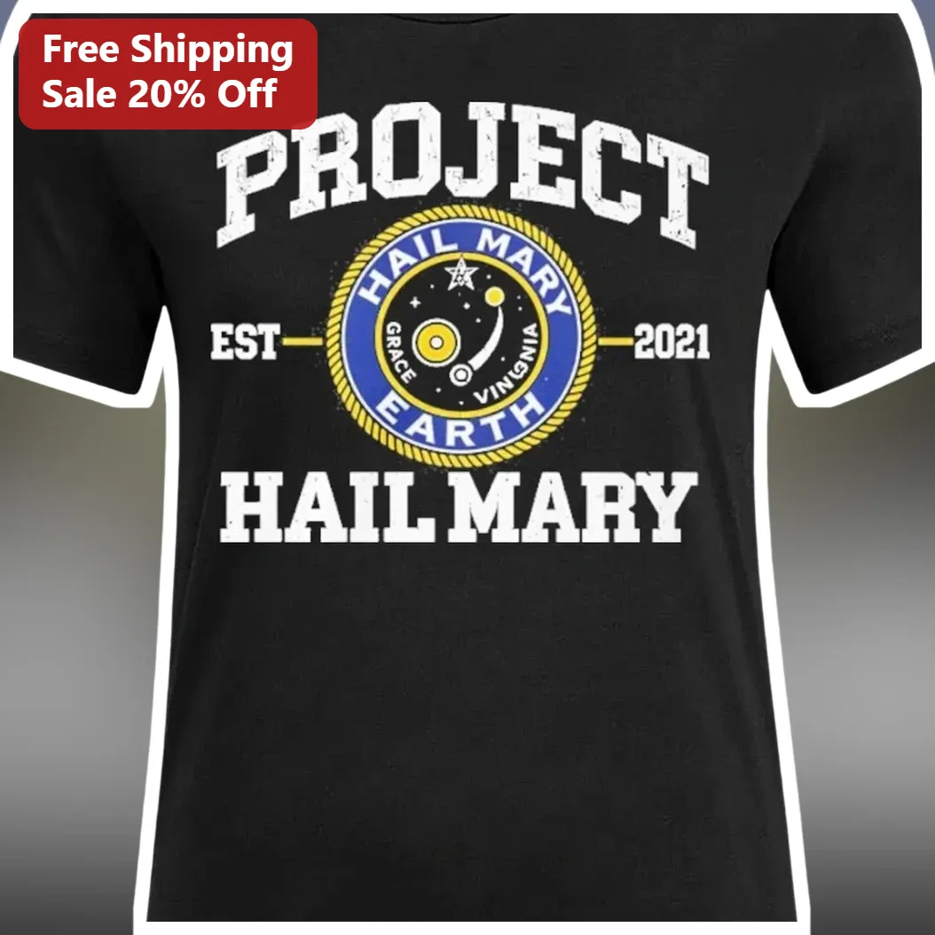 Project Hail Mary Tee Vintage Space Mission Patch Graphic Shirt for Sci-Fi Fans available at our Los Angeles warehouse