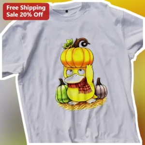 Psyduck Halloween Pumpkin Costume Tee Cute Autumn Fall Graphic Shirt for Women Men available at our Los Angeles warehouse
