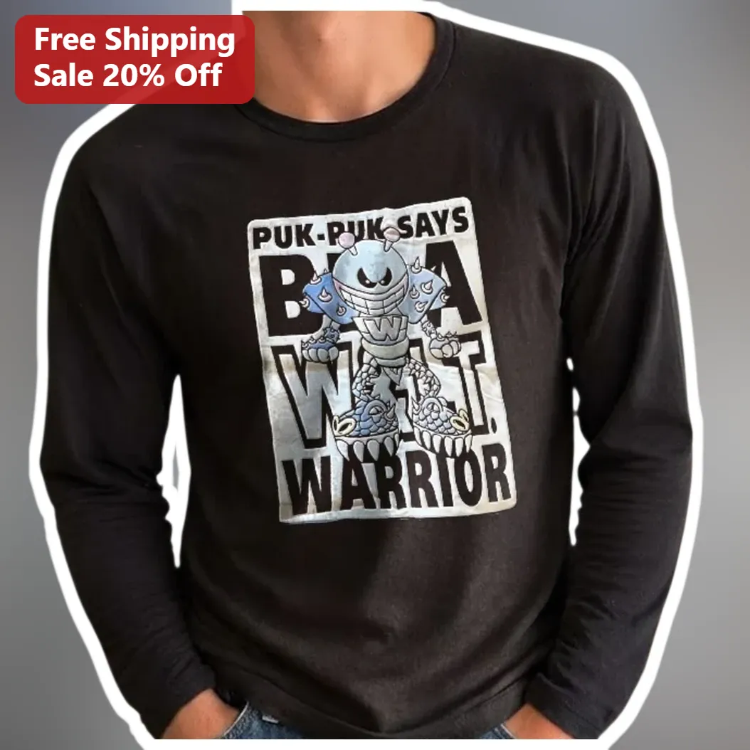 PUK-PUK SAYS BATTLE WARRIOR Graphic Tee Walter Van Beirendon — Los Angeles PUK-PUK SAYS BATTLE WARRIOR Graphic Tee Walter Van Beirendonck Style Cartoon Robot Shirt available at our Los Angeles warehouse
