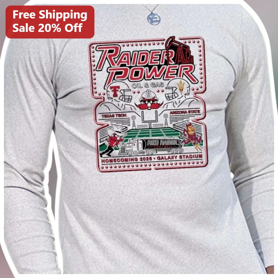 Raider Power Oil Gas Texas Tech Arizona State Homecoming 2026 Long Sleeve Tee available at our Los Angeles warehouse