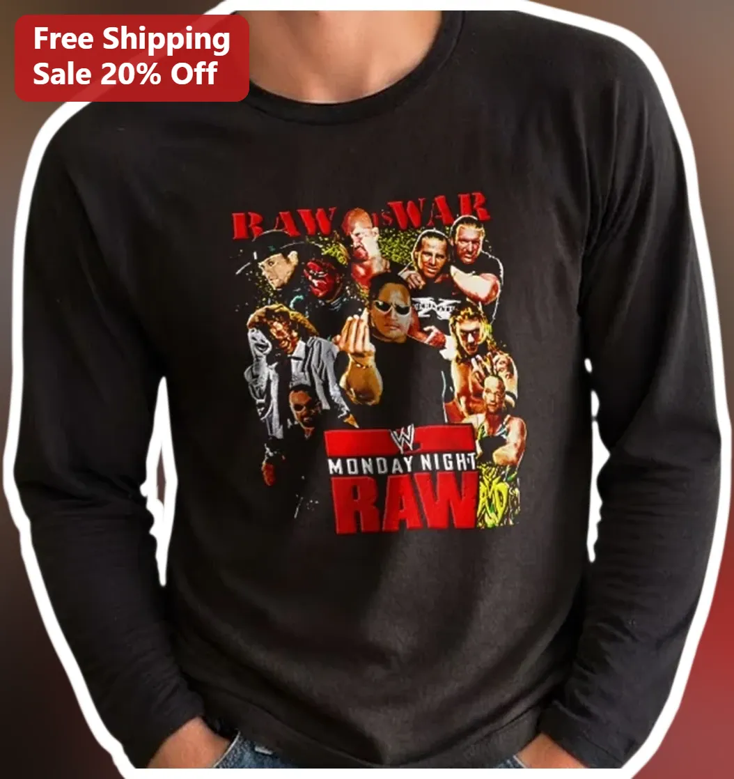 Raw Is War Monday Night Raw Long Sleeve Tee Stone Cold Steve Austin Attitude Era Wrestling Shirt available at our Los Angeles warehouse