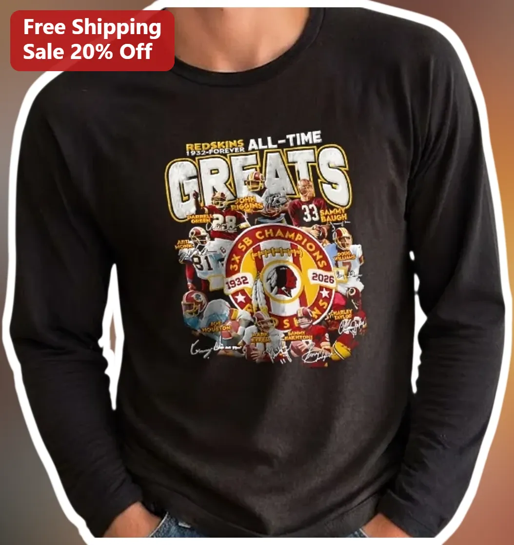 Redskins All-Time Greats Long Sleeve Tee Vintage NFL Legends Sammy Baugh Washington Football History available at our Los Angeles warehouse
