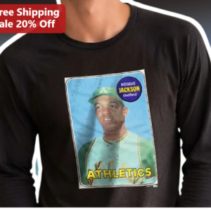 Reggie Jackson Athletics Vintage Baseball Card Long Sleeve Shirt available at our Los Angeles warehouse