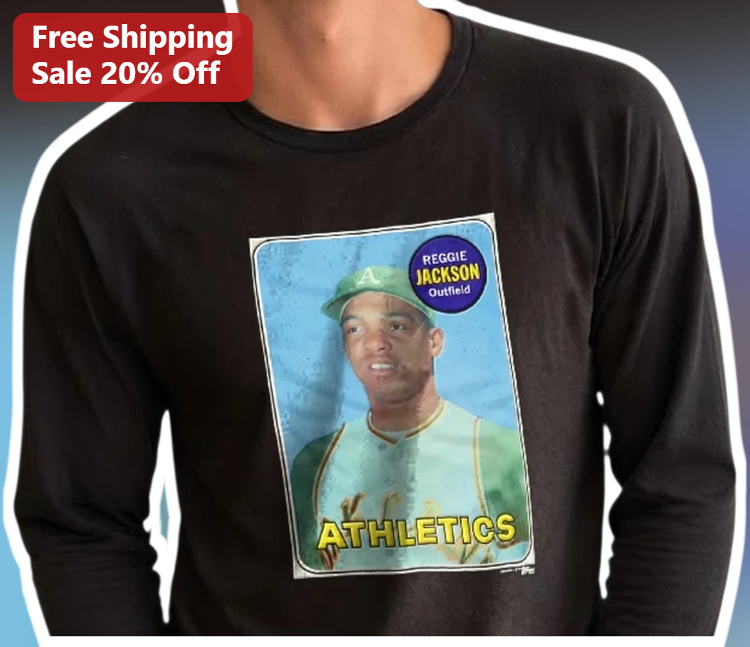 Reggie Jackson Athletics Vintage Baseball Card Long Sleeve Shirt available at our Los Angeles warehouse