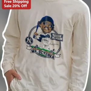 Reggie Jackson Mr. October Long Sleeve Tee Vintage Baseball Yankees Legend Gift available at our Los Angeles warehouse