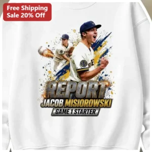 Report Game 1 Starter Sweatshirt World Series Baseball Fan Gear Custom Name Pitcher Gift available at our Los Angeles warehouse