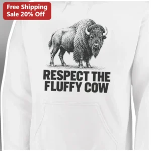 Respect The Fluffy Cow Hoodie Funny American Bison Vintage Engraving Graphic Sweatshirt for Wildlife available at our Los Angeles warehouse