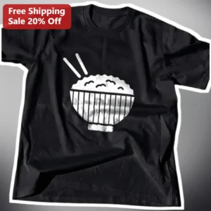 Rice Bowl Graphic Tee Distressed Asian Foodie Apparel Black Cotton Shirt available at our Los Angeles warehouse