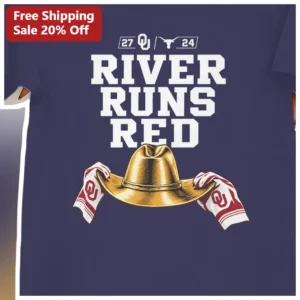 River Runs Red Oklahoma Sooners Football Graphic Tee for Men Women available at our Los Angeles warehouse