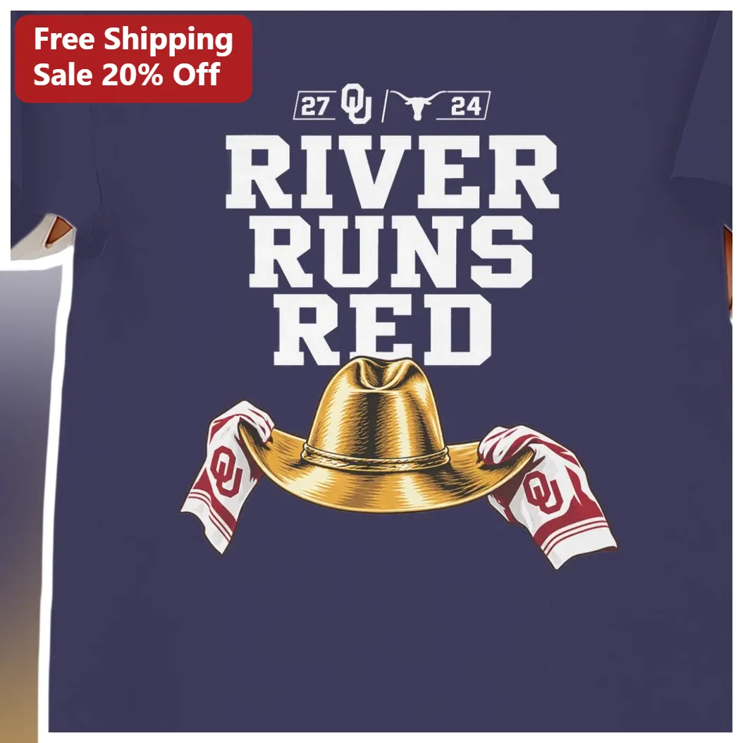 River Runs Red Oklahoma Sooners Football Graphic Tee for Men Women available at our Los Angeles warehouse