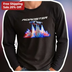 ROADSTER Long Sleeve Tee Retro Futuristic Flying Car Synthwave Vaporwave Graphic Shirt for Men available at our Los Angeles warehouse